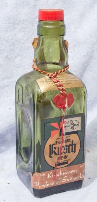 Vintage Baldbieter Kirsch Kirschwasser Empty Glass Bottle Advertising Mv