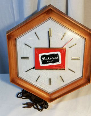 Vintage 1960s Black Label Wall Clock & Light Up Sign Nos Old Stock