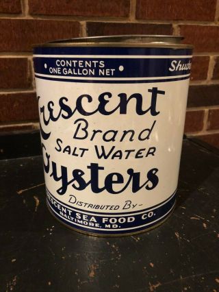 Vintage Crescent Brand Salt Water Oyster 1 Gallon Can,  Va 101