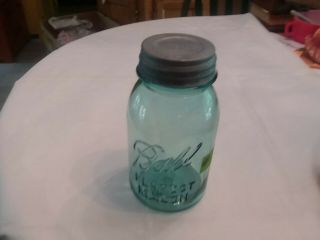 Vintage 13 Aqua Blue 1 Qt.  Ball Perfect Mason Jar/ With Zinc Lid