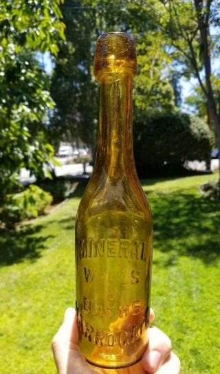 Antique Light Amber Long Neck Water / Beer Bottle Swing / Blob Top Harrogate