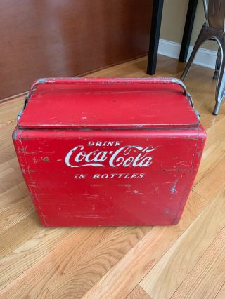 Vintage 1950 Coca - Cola Metal Cavalier Carry Cooler.