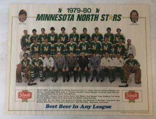 1979 - 80 Minnesota North Stars Hockey Team Schmidt Beer Vintage Poster