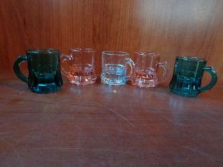 5 Vintage Beer Mug Shot Glasses Federal Glassware Aqua Blue/peach/clear