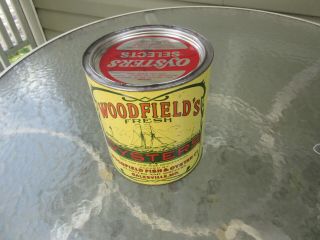 WOODFIELDS FISH & OYSTER CO GALESVILLE MD OYSTER TIN CAN GALLON MD 81 3
