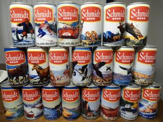 Complete 21 Can Set Schmidt Wildlife Series Beer Cans Indoor Bottom Opened