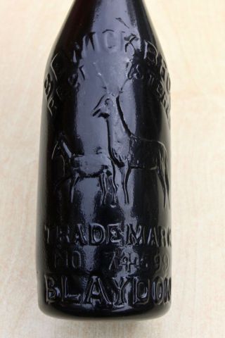 Vintage Berwick Bros Blaydon Gateshead Stag & Deer Pict Black Glass Beer Bottle