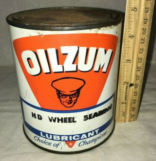 Antique Oilzum Hd Wheel Bearing Lubricant Vintage Gas Oil Station Tin Litho Can