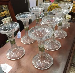 4 Vintage Glass Store Shelf Support Risers Drugstore Soda Fountain 8 1/4” X 5”