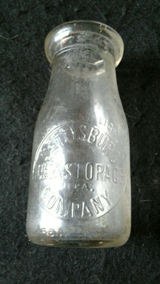 Vintage Half Pint Milk Bottle.  " Gettysburg Ice And Storage Company "