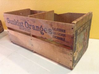 Vintage Antique Wood Box Packaging Crate - Sunkist Orange Montezuma