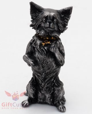 Tin Pewter Figurine Of Long Haired Chihuahua Dog Ironwork