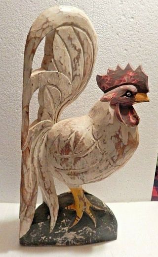 Vintage Carved Folk Art Primitive Chicken Rooster,  Carved Wood,  19 In.  Tall