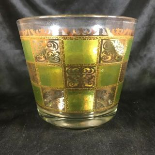 Vintage Green Gold Glass Ice Bucket