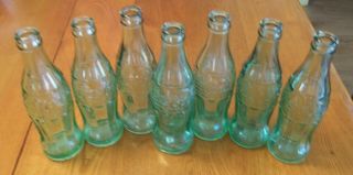 7 Vintage No City Names Green Embossed Coca Cola Coke Bottle 6 1/2 Oz