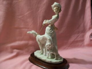 Resin Figurine Statue Women Girl Dog Borzoi Greyhound Whippet Russian Wolfhound