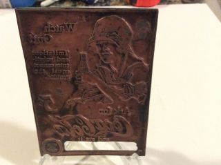 Coca - Cola Collectible Antique Brass Printing Plate With Display Stand