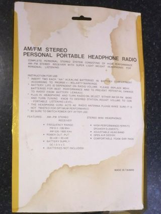 80 ' s Vintage Pepsi Cola Resonic Model RS886 Am/Fm Portable Headphone Radio 3