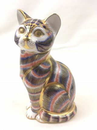Royal Crown Derby Imari Cat Statue Porcelain Vintage