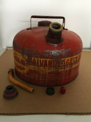 Vintage Eagle Red & Yellow Galvanized Steel Gas Can 2.  5 Gal.  Model 502