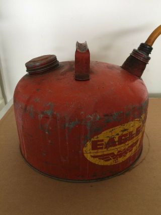 VINTAGE EAGLE RED & YELLOW GALVANIZED STEEL GAS CAN 2.  5 GAL.  MODEL 502 5