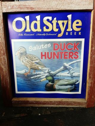 Vintage Old Style Beer Salutes Duck Hunters Framed Picture Sign (no Glass)