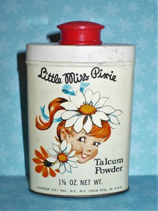 Vintage Little Miss Pixie Talcum Powder Tin By Lander Great Graphics