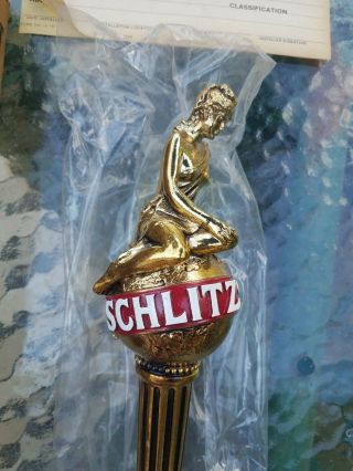 Vintage Schlitz Goddess Lady On World Globe Beer Tap New/Old Stock. 2