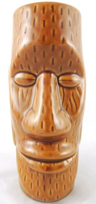 Tiki Mug 12 Oz Brown Glazed Ceramic Easter Island 6.  5”