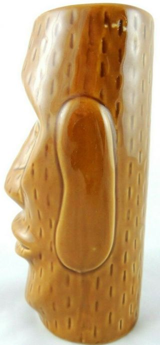 Tiki Mug 12 Oz Brown Glazed Ceramic Easter Island 6.  5” 4