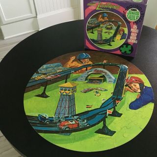 Vintage Rare 1970 Johnny Lightning Round Jigsaw Puzzle Complete Topper Whitman