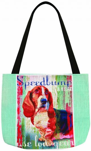 Basset Hound Dog Speedbump Ahead Tote Bag With Tags Usa
