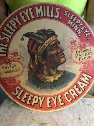 Vintage or Antique Sleepy Eye Milling flour barrel top advertising Paper 2