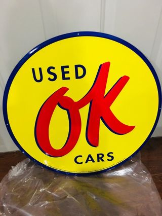 Ok Cars Chevrolet Chevy Embossed Metal Tin Sign 24 " Vintage Garage Dealer