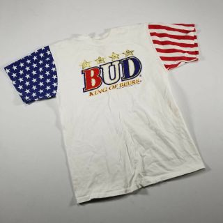 Vtg 90s 1994 Budweiser Bud King Of Beers Stars Stripes Gold T Shirt Large Usa