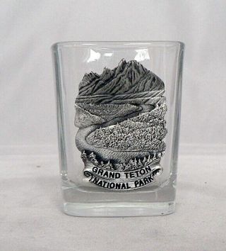 Square Grand Teton National Park Shot Glass With Pewter Medallion