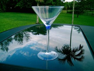 Skyy Vodka Martini Glass Fancy Blue Glass Swirl Design Stem Logo On Base (1)