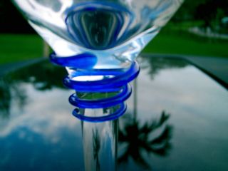SKYY VODKA MARTINI GLASS FANCY BLUE GLASS SWIRL DESIGN STEM LOGO ON BASE (1) 5