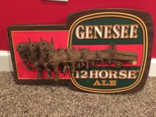 Genesee 12 Horse Ale Vintage 3 - D Beer Advertising Sign Vintage Rare
