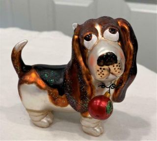 Glass Ornament Basset Hound Dog Holiday Christmas Decor