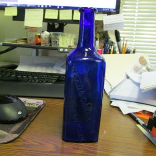 Peptenzyme Reed & Carnrick York Cobalt Blue Medicine Bottle 8.  5 " Tall Bim