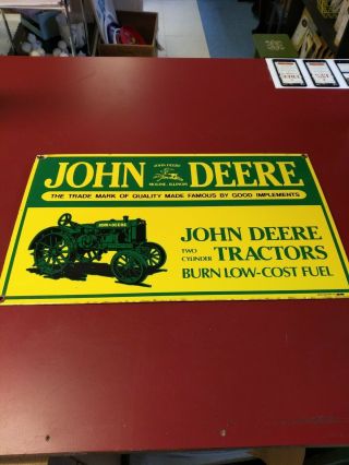 John Deere Advertising Sign,  Heavy Porcelain,  1995 By Ande Rooney Man Cave