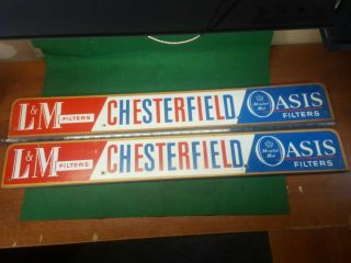 2 vintage lithograph L&M Chesterfield cigarettes Door Push Signs WOODEN 2