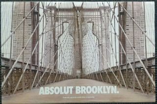 1994 Rare Absolut Brooklyn Bridge 24 X 36 " Vodka Advertising Lithograph Poster