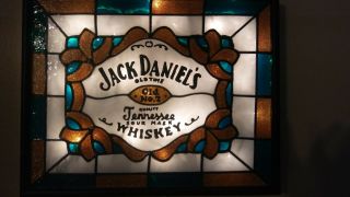 Jack Daniels Inspired Bar Sign Stained Glass Look Lighted Hand Painted 2