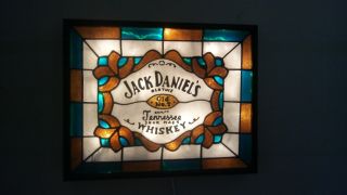 Jack Daniels Inspired Bar Sign Stained Glass Look Lighted Hand Painted 5