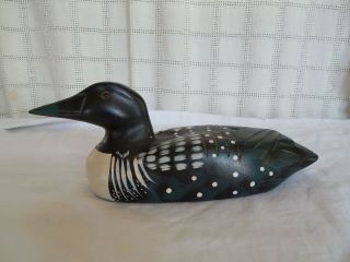 Hand Crafted Common Loon Duck Decoy Hand Painted Glass Eyes 11 " Long