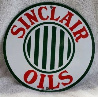 Vintage Sinclair Oils Porcelain Sign Round 8 - 3/4” Vintage Oil Sign