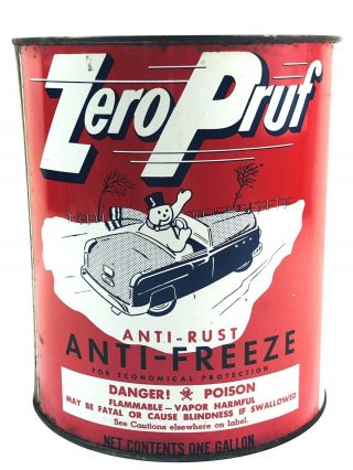 Zero Pruf Anti - Freeze 1 Gallon Can,  Snowman,  Gas & Oil Advertising 133