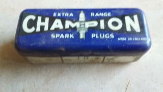 Vintage Champion Spark Plug Tin Complete With Plug & Papers